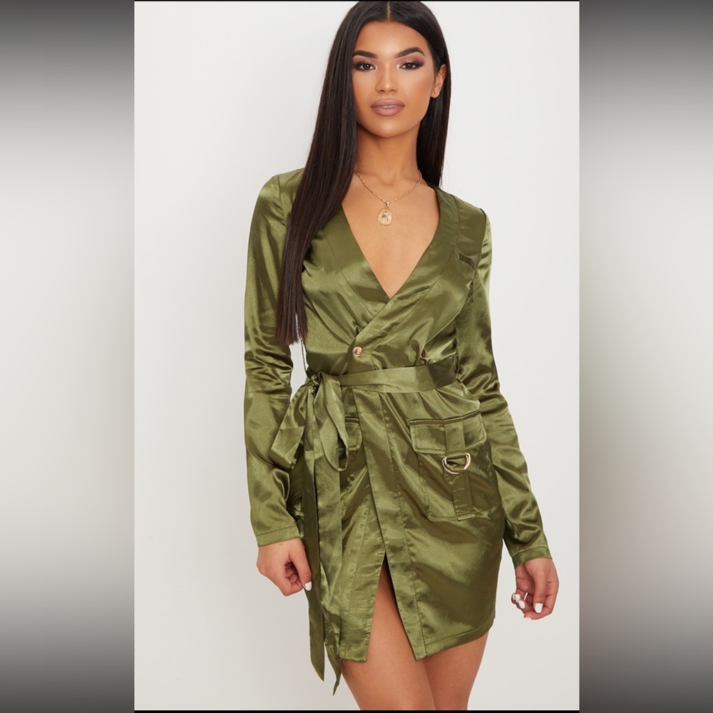 PLT Olive Satin Utility Dress